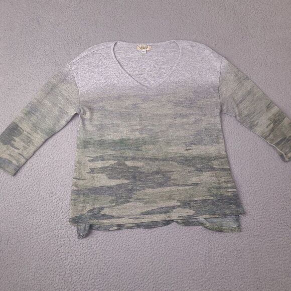 One World Sweater‎ Womens Large Gray Green Tie Dye V-Neck Pullover - Picture 1 of 14